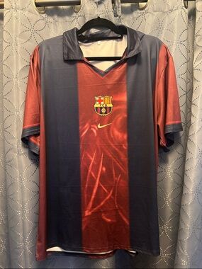 Cactus Jack Retro Nike FC Barcelona Men's Navy and Red Soccer Jersey